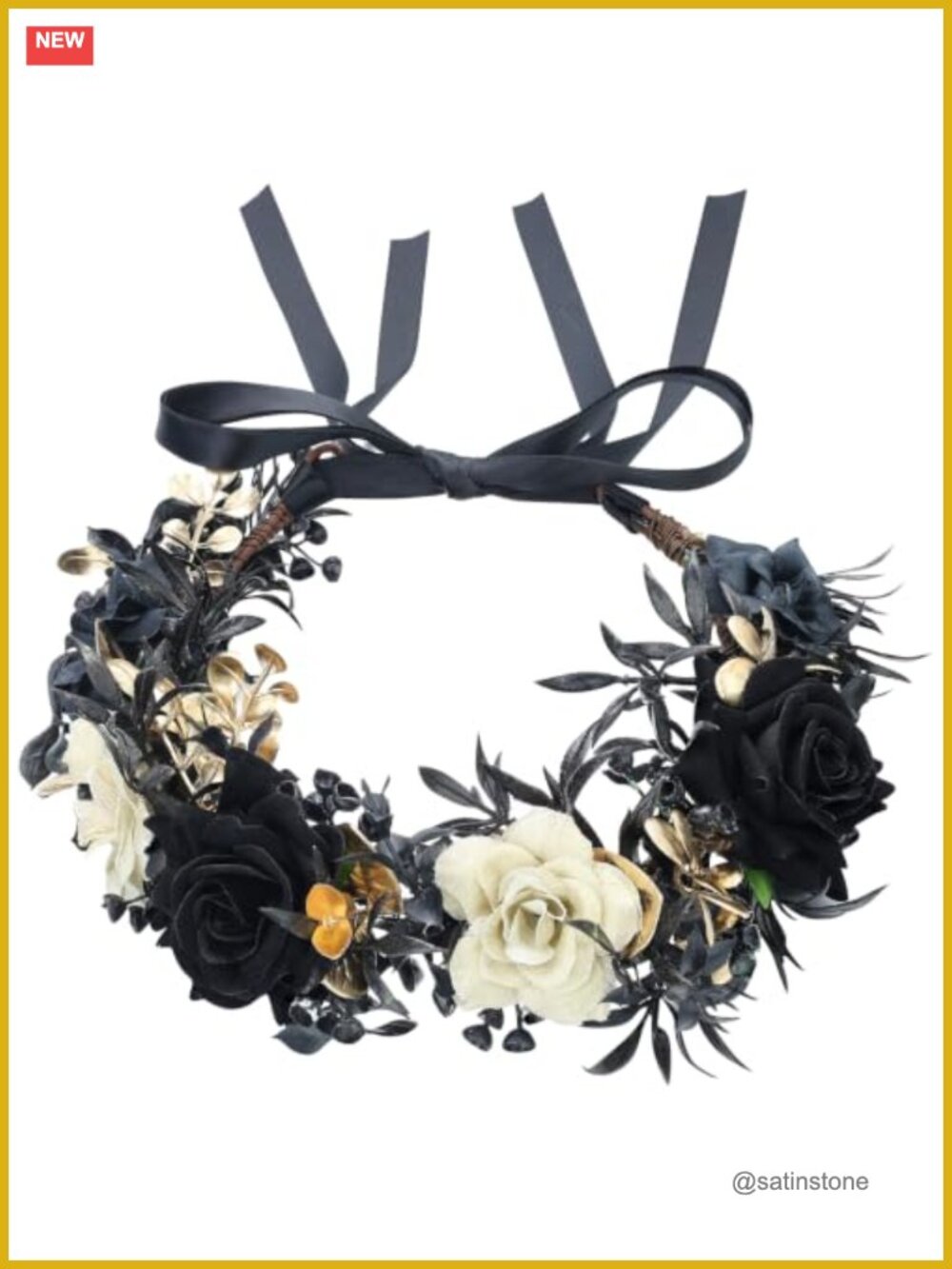 Gothic Black Rose Flower Crown Headband Wedding Headpiece for Women Adjustable